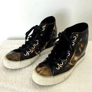 Converse Hightop Wedge Sneaker in Metallic Rubbed Dark Bronze